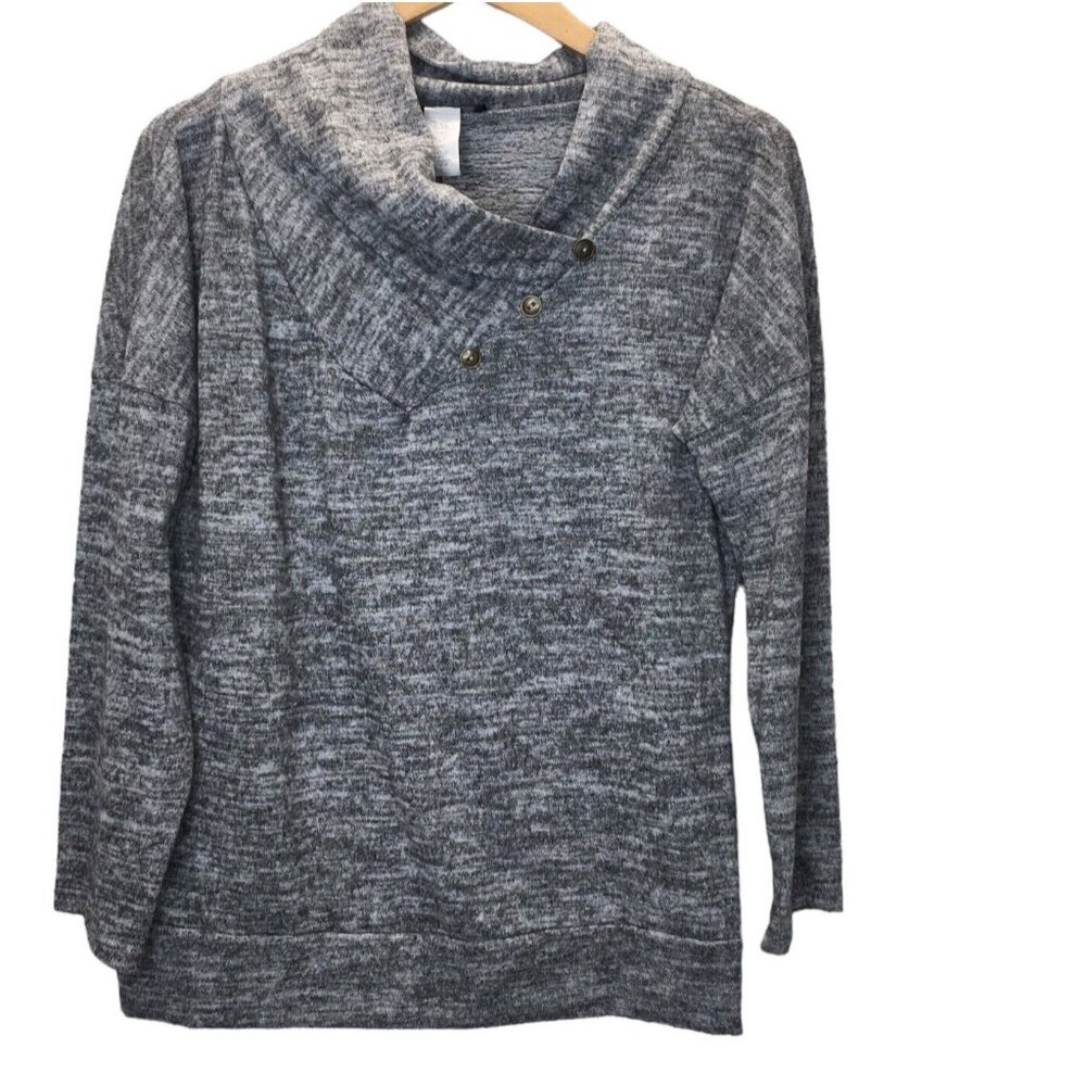Corvia Sweater Women Large Gray Long Sleeve Cowl Neck Cozy Comfy Pullover